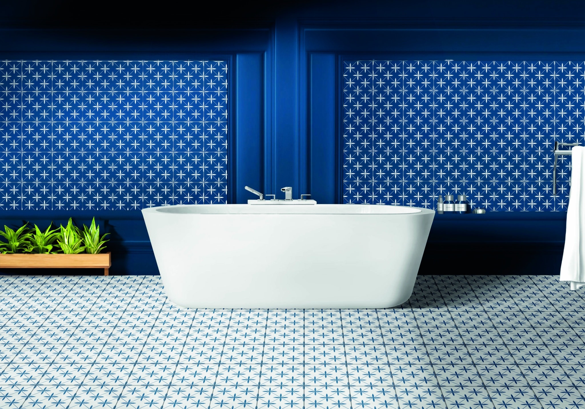 Modern luxury bathroom interior design with panelling wall
